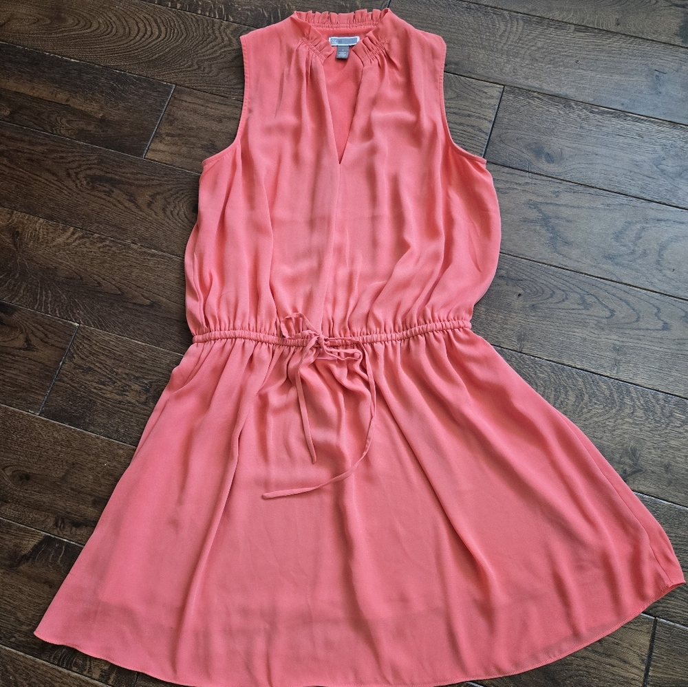Chelsea28 Peach Ruched Sleeveless V Neck Gathered Waist  Dress S